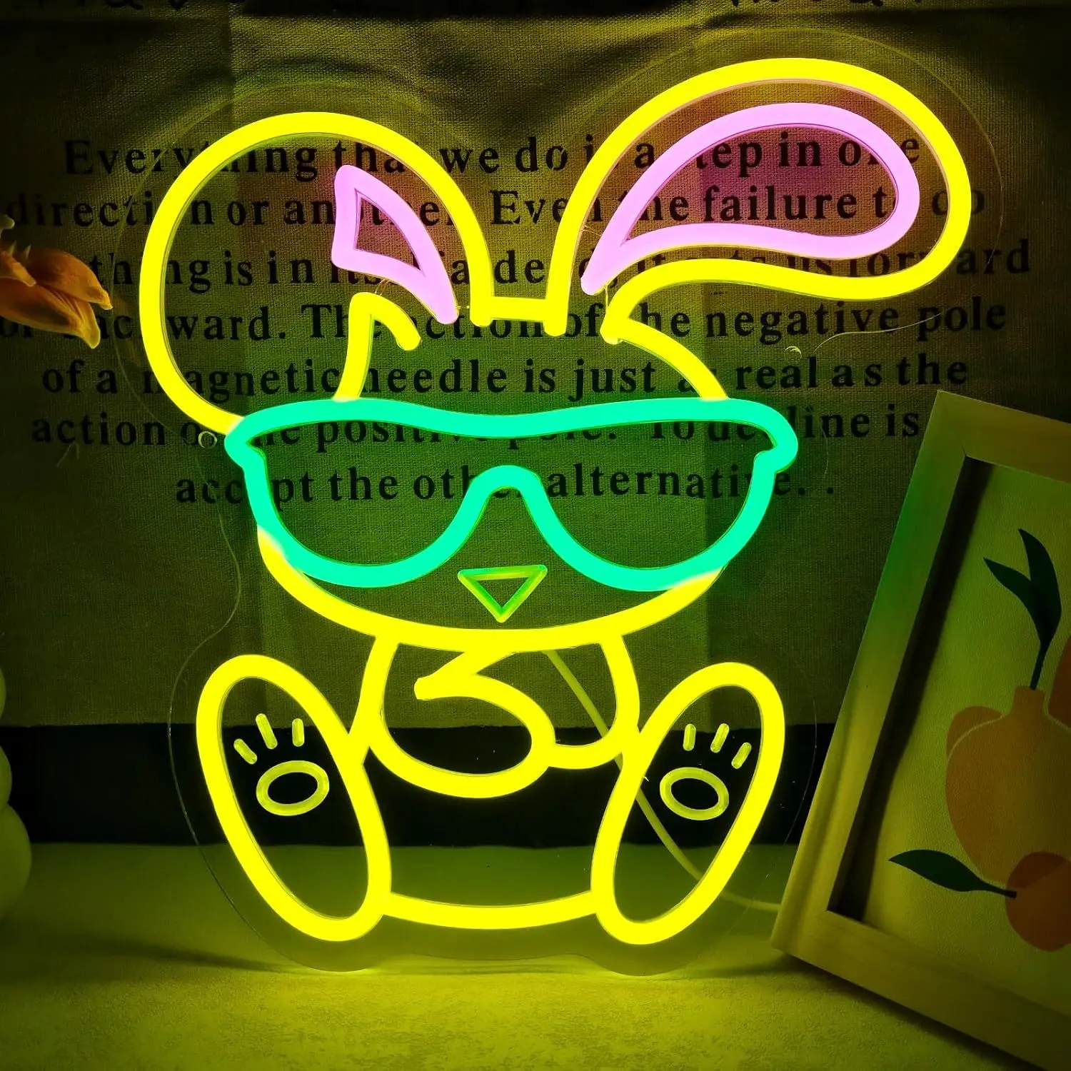 Cool Bunny Neon Sign Wearing Glasses LED Wall Art USB Powered Easter Party Kids Room Bedroom Decor Funny Animal Lover Gift Idea