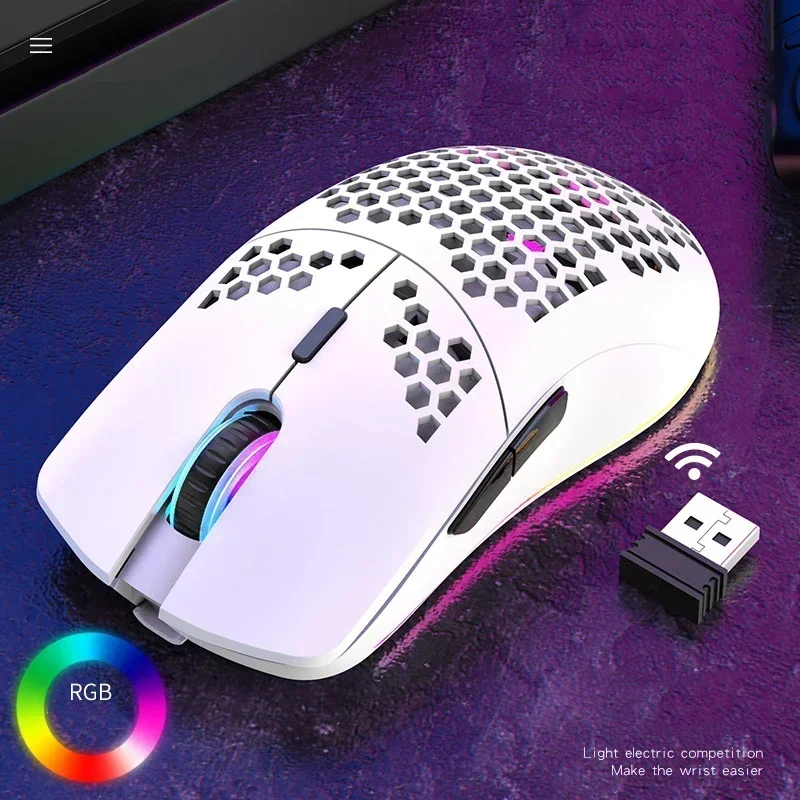 Ratón inalámbrico para juegos XYH80 Hollow-out Honeycomb de 2,4 GHz, 4 engranajes, 3200 DPI, iluminación RGB, para PC y portátil