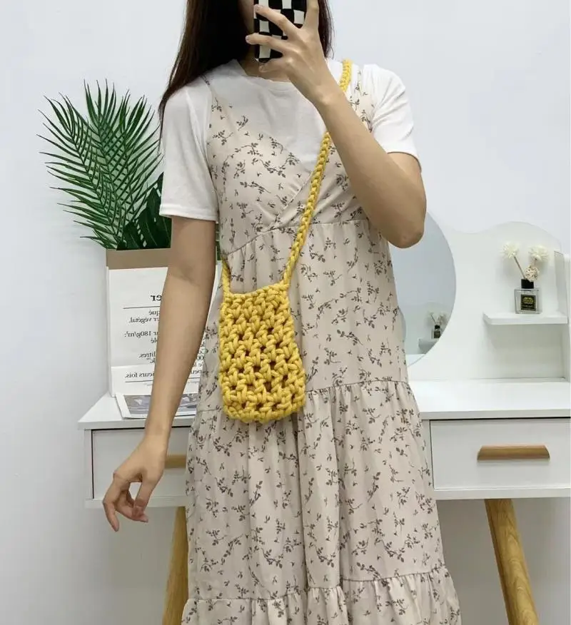 Hand Hook Cotton Thread Shoulder Crossbody Bags for Women Cute Fashion Ladies Summer Weave Phone Bags Purses 2022 New Handbags
