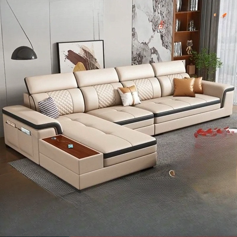 Leather sofa, living room, modern and simple Nordic style, cowhide sofa, suitable for apartments of different sizes