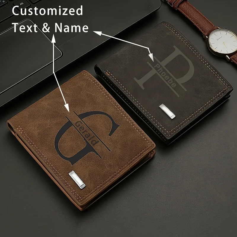 Vintage-Visitenkartenetui aus PU-Leder für Herren – schwarzes kariertes Design, personalisierter Name/Text/Logo, Geschenk für Ihn, Kunstleder-Geldbörse