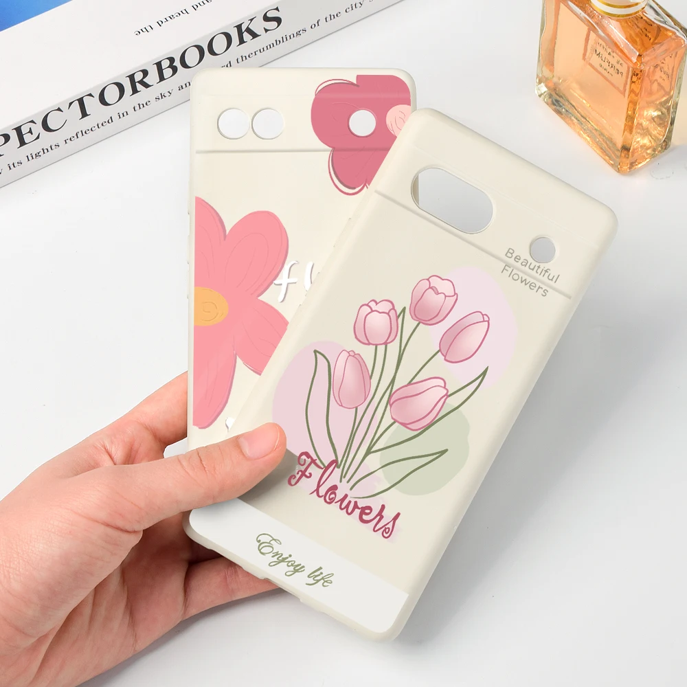 

Cartoon Tulip Phone Case for Google Pixel 7a 7Pro 7 6a 6 6Pro Fashion Flower Fundas Soft Liquid Silicone Protection Shell