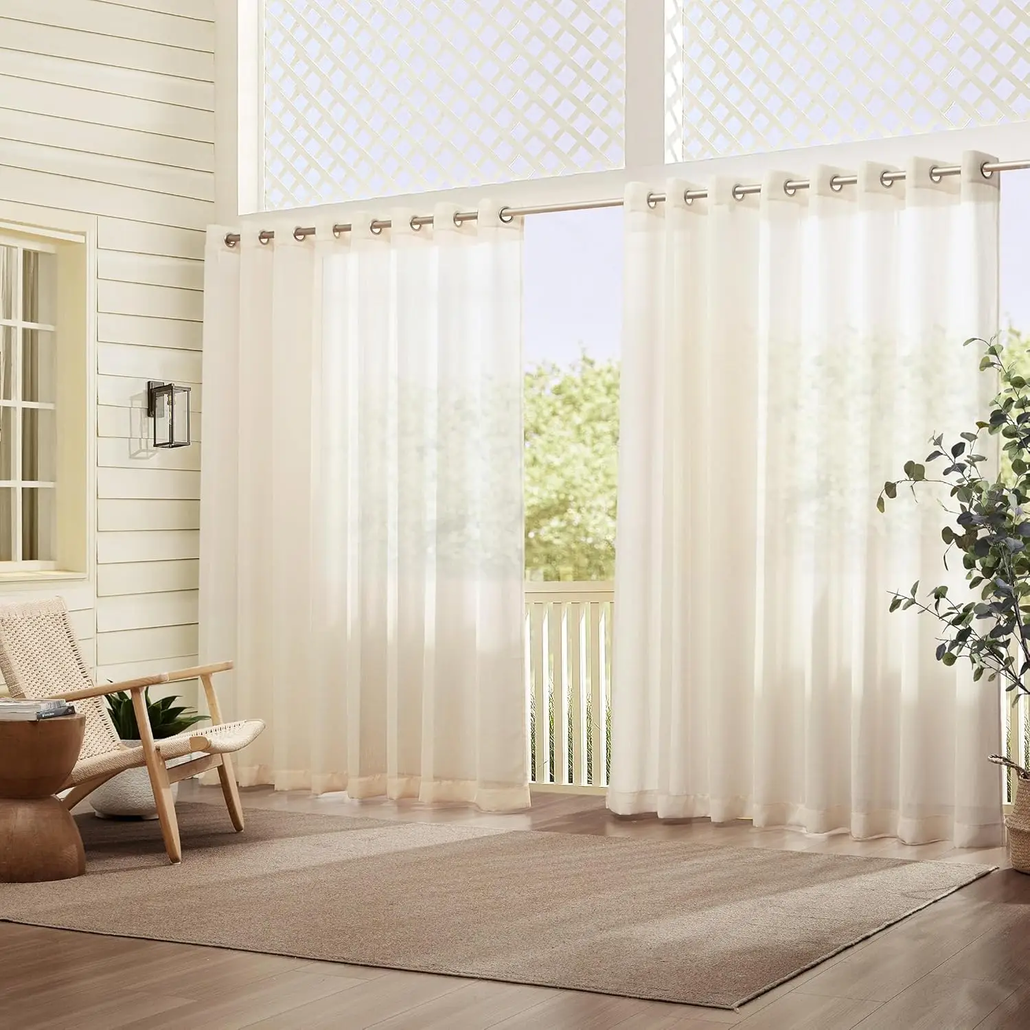 

Extra-Wide Sheer Curtain Panel with Tieback for Patio, Porch, Deck, 114"W x 108"L, Ivory