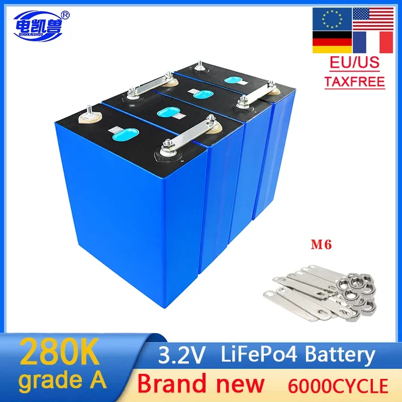 New original 280AHK A-level 3.2V 12V 24V Lfepo4 battery 6000Cycles DIY RV solar system rechargeable battery EU US tax-free