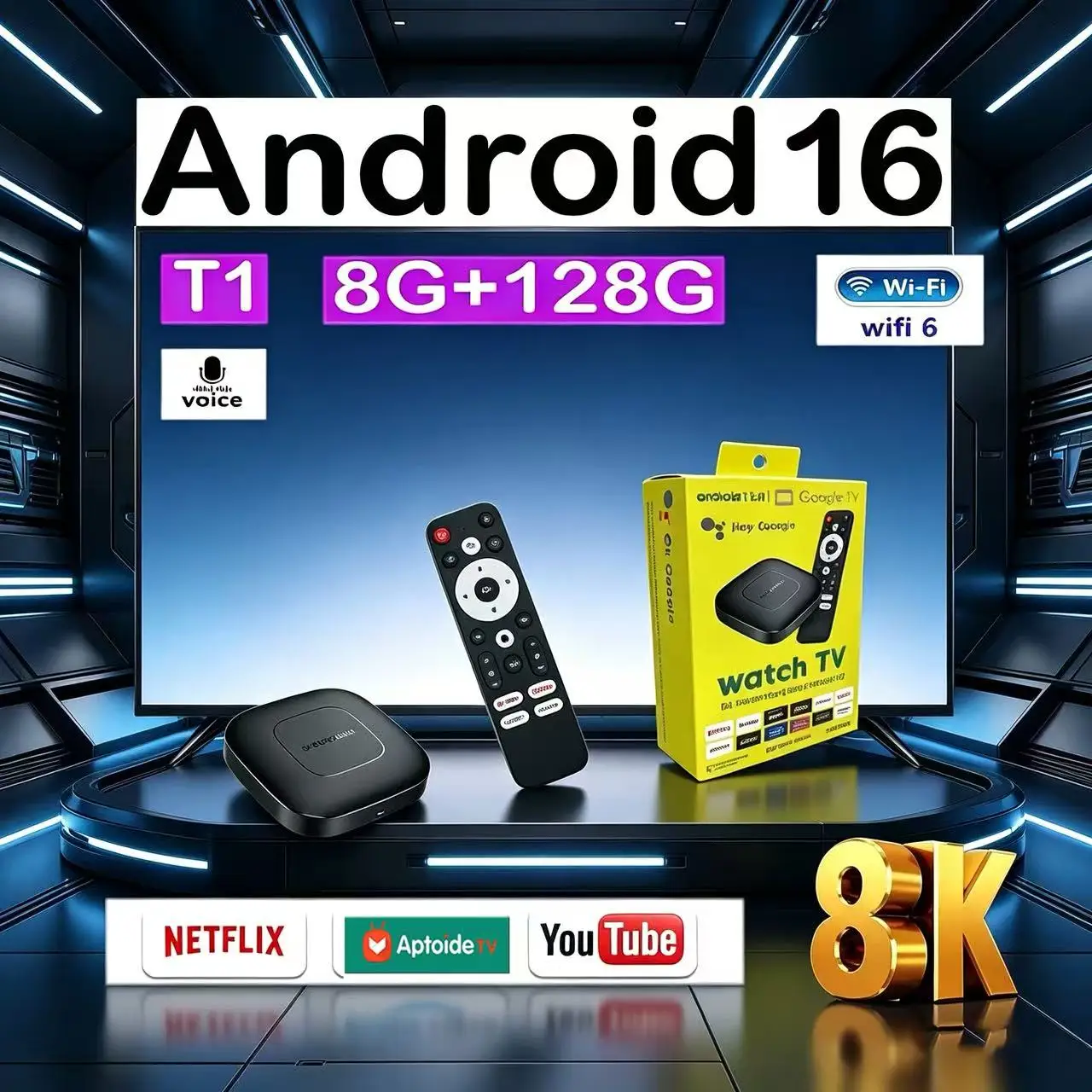 Android 16 Smart TV Box 2026 T1 Allwinner H313 Netflix Google Assistant Reproductor Multimedia 8K Video Bluetooth 6.0 Muy Rápido
