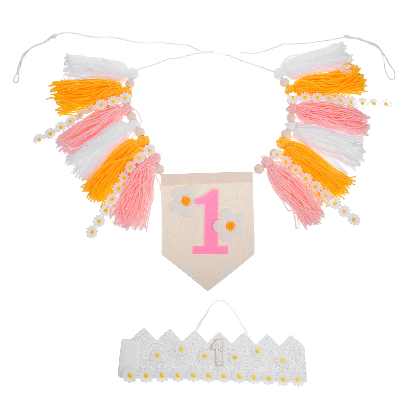 

1 Set Boho Daisy High Chair Banner Floral Decorations 1St Birthday Party Supplies Kids Crown Hat Tassel Bunting Reusable Party