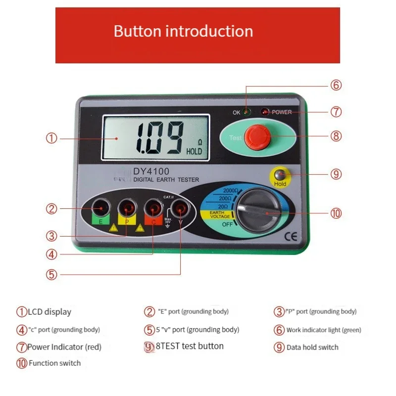 Lightning protection grounding resistance tester, photovoltaic charging pile grounding megger, grounding resistance meter