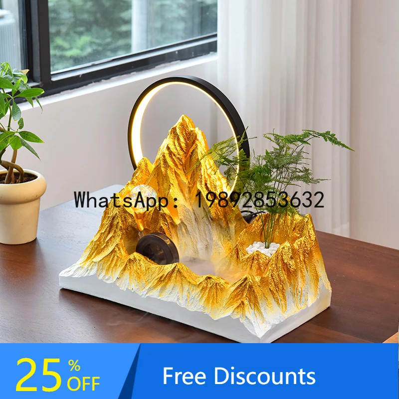 CZ Rockery Water Flow Ornament Indoor Living Room Tea Room Office Feng Shui Wheel Fortune Bead Desktop Landscape Decoration