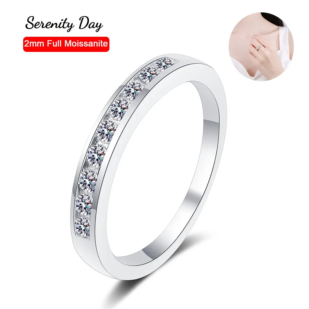 

Serenity Day S925 Sterling Silver Plate Pt950 Band Fine Jewelry D Color 9 Stones 2mm Full Moissanite One Word Row Ring For Women