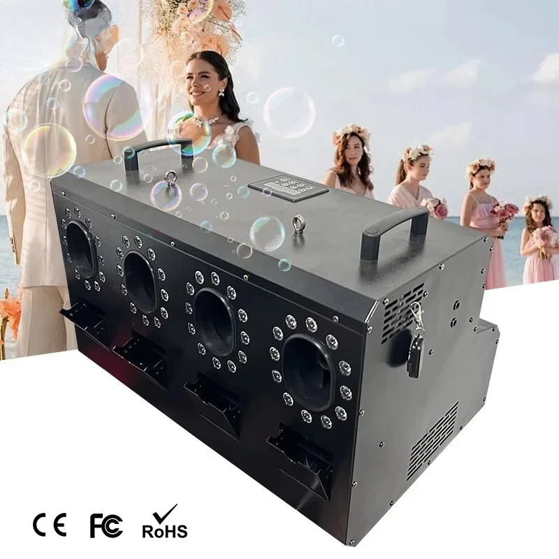 4-Hole 1500W RGBW LED Smoke Bubble Machine DMX 512 Control Stage Professional Fog Bubble Machine for FX Special Effects