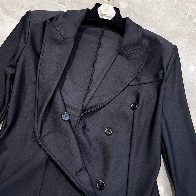 บอดี้สูทผู้หญิง ฤดูใบไม้ผลิ 2026 ใหม่ เสื้อแจ็คเก็ตผู้หญิง แขนยาว ปกแบบกระดุมสองแถว ทรงเข้ารูป ยืดหยุ่น เสื้อคลุมผู้หญิง เสื้อผู้หญิง