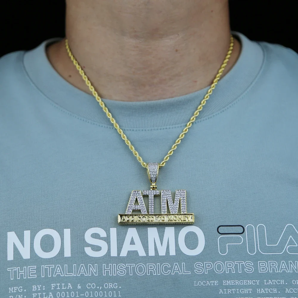 جديد الهيب هوب مثلج خارج بلينغ 5A مكعب الزركون رسائل ATM مدمن على المال قلادة القلائد للرجال الصبي حبل سلسلة مجوهرات #6