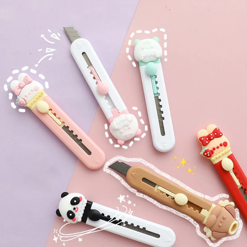 Kawaii Cartoon Animals Utility Knife Mini Portable Box Opener Pocket Paper Cutters Cute Envelope Opener School Office Supplies