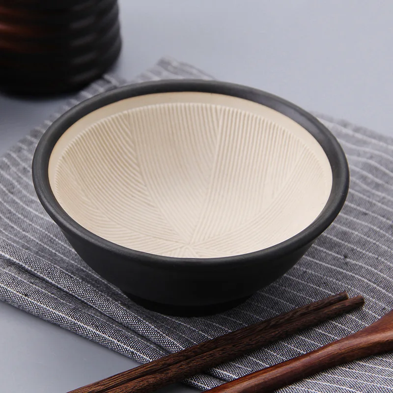 1PC Japanese Style Ceramic Grinding Bowl Kitchen Restaurant Tableware Food Bowl for Home Restaurant Hotel 12.2x12.2x5.2cm