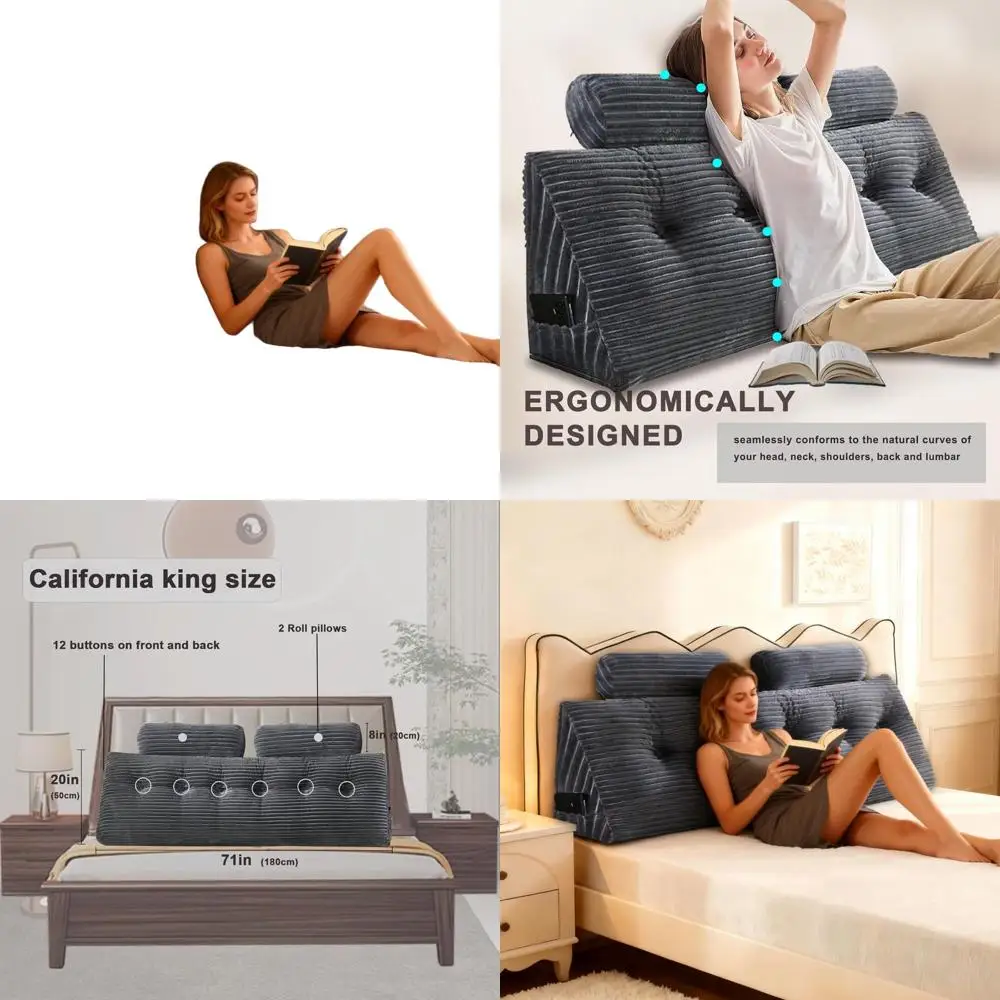 

Регулируемая подушка для поддержки спины California King для сидения в кровати, идеально подходит для чтения, со съемным моющимся чехлом, серый (71