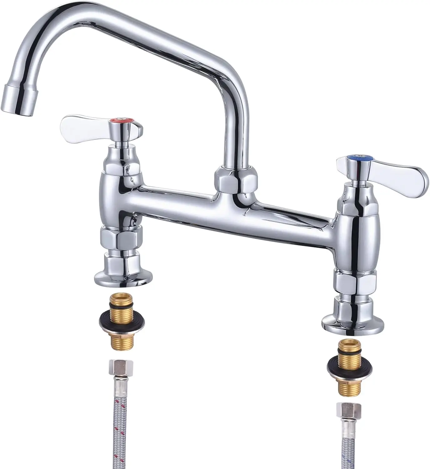 

8" Swivel Spout Commercial Sink Faucet with Dual Handles, Brass Utility for Laundry Restaurant