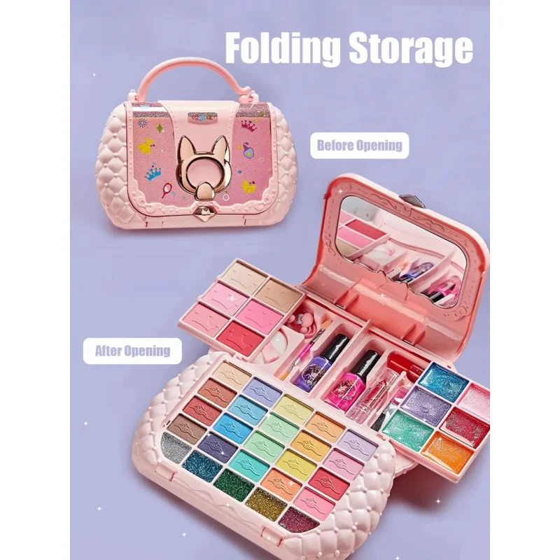 Juego de cosméticos para niños y niñas, caja de maquillaje de princesa pequeña, bolso de hombro especial, lavable, juego de simulación con espejo