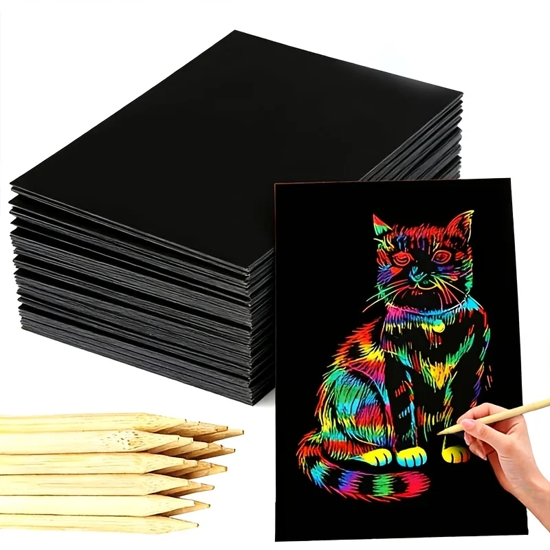11/22/44pcs 32K Magic Scratch Papers with Bamboo Pens, Rainbow Art Craft Paper Set, Excellent Gift for Birthdays, Holidays
