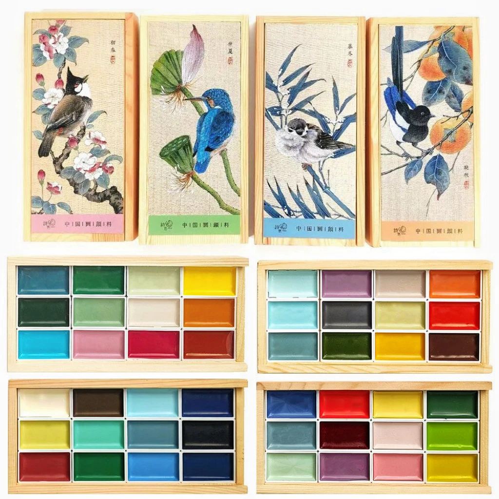 48-12Colors Handmade Chinese Painting Set - Professional Watercolor Paints in Solid Colors, Ideal for Sketching and Illustration