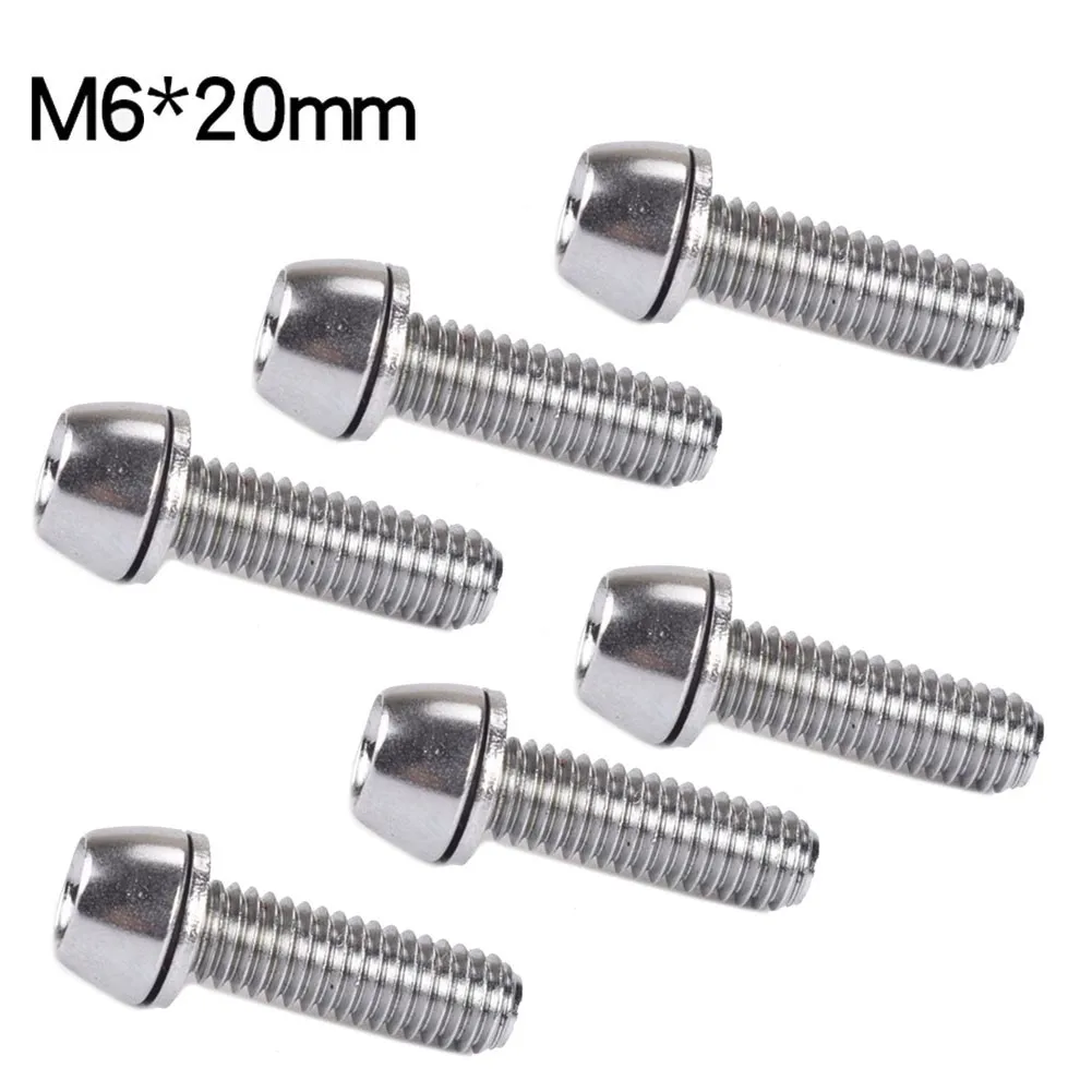 6Pcs Mountain Bicycle Stem Bolt-M5/M6x20mm MTB Road Bike Headset Stem Screws High-Precision Steel Cycling-Derailleur Nuts Parts