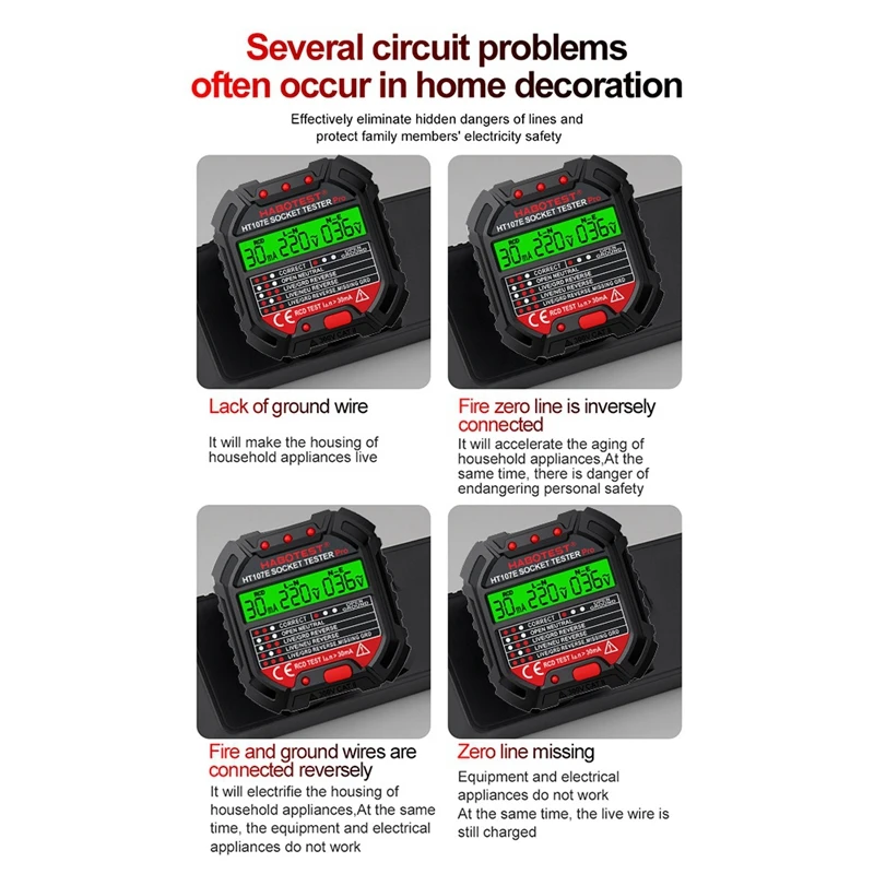 HABOTEST Elektrische stopcontacttester Detector Ground Zero Line Plug Elektrische instrumenten Stroomonderbrekerzoekers UK-stekker