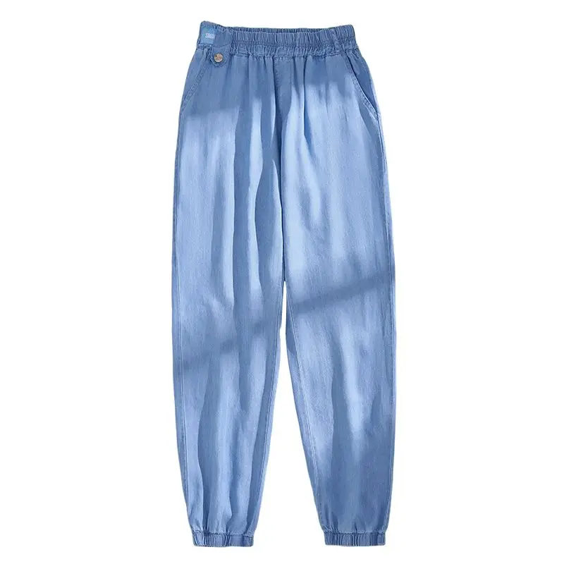 Plus Size Ice Silk Denim Pants Yoga Sports Thin Loose Style Women's Summer Casual Wide Leg Pants Harajuku Style Loose Waist view 5