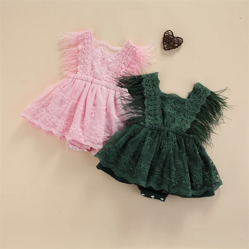 0-24M Newborn Toddler Baby Girl Summer Romper V-Neck Sleevless Lace Floral Printed Romper Patchwork Dress