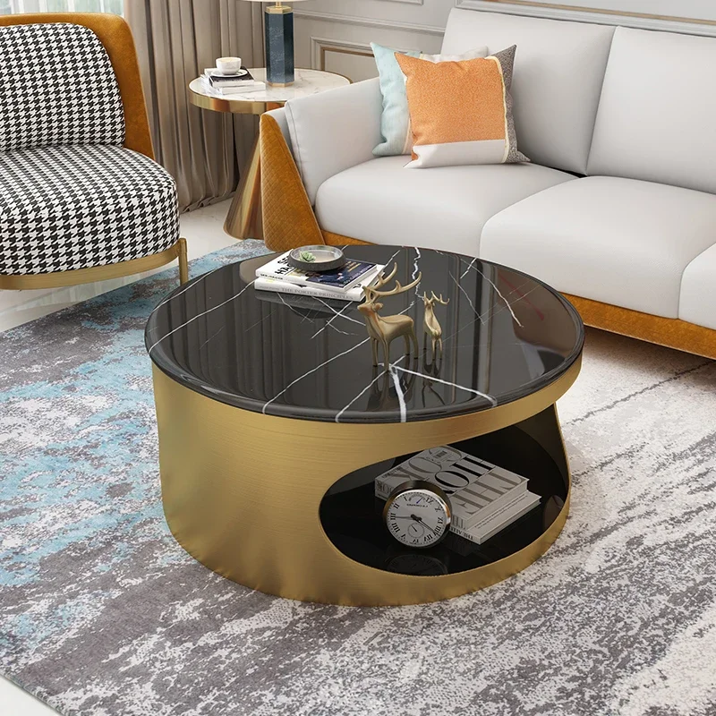 Round marble coffee table light luxury modern Nordic round small apartment small coffee table bedroom double storeable coffee