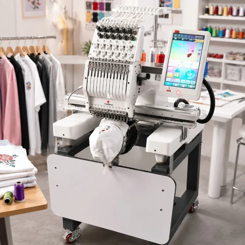 Embroidery Machine Double Head Computerized 15 Needle Customized Flat Cap Garment Studio Equipment
