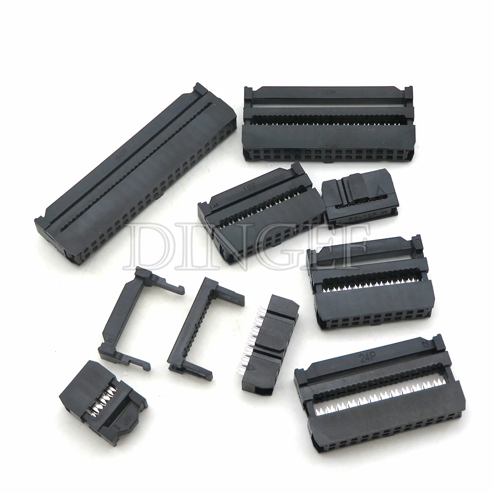 5PCS FC 6P 8 10 12 14 16 18 20 24 26 30 34 40 50 Pin 2.54mm Pitch Female IDC Socket Connector Ribbon Cable Connector P