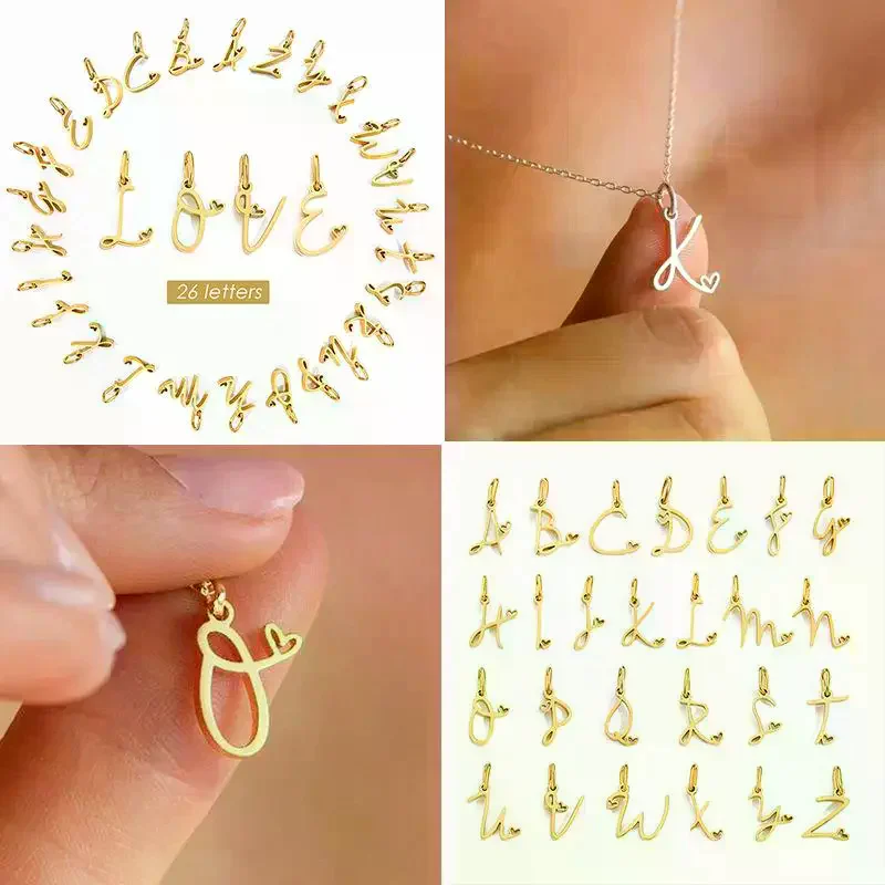 Personalized Initial Letter Alphabet Pendant Stainless Steel Accessories For Diy Necklace Bracelet Jewelry Making Charm Gifts