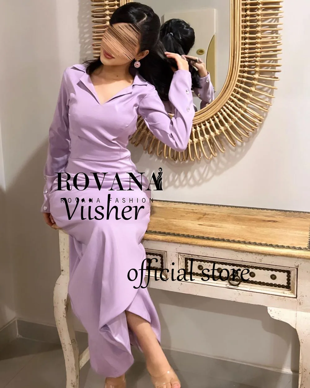 Lavendel Satin Meerjungfrau Abendkleider Langarm V-Ausschnitt Arabisch Dubai Prom Party Kleid knöchel lange formelle Anlass Kleider