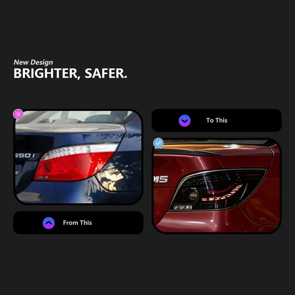 For 2003-2010 for 5 Series E60; Retrofit Dragon-scale Taillights Featuring Flowing Turn Signals Sequential Blinker Effect 6800