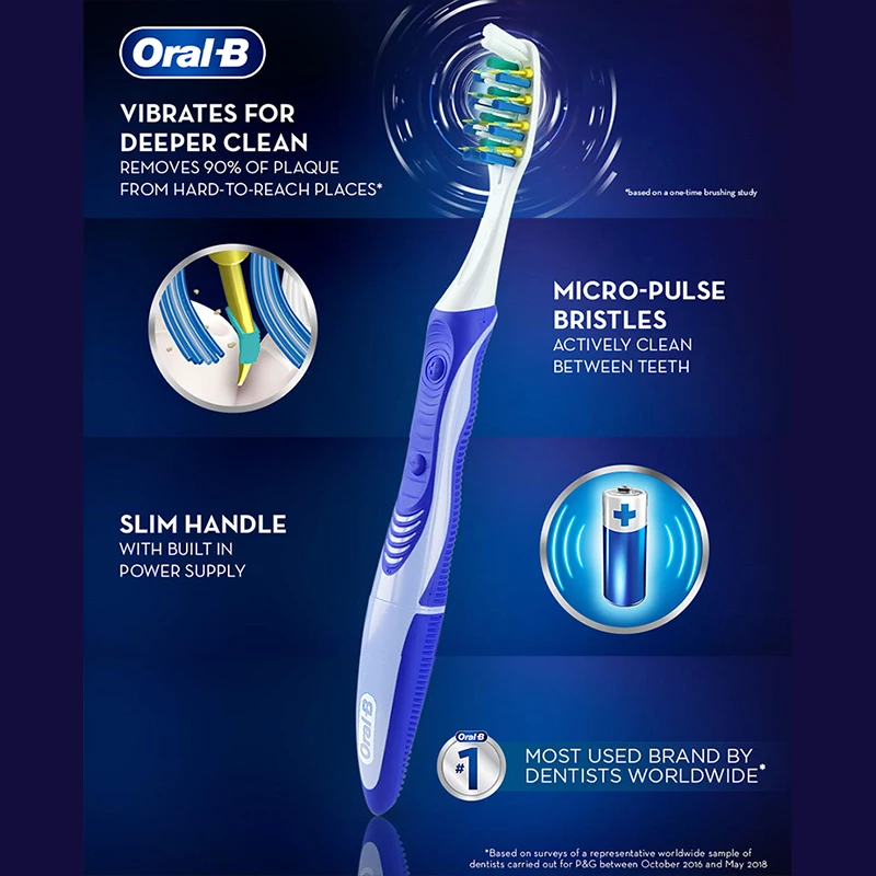 Oral-B Pro 3D White Electric Toothbrush 2pcs, Battery Powered Pulsar Vibrating Bristles, Daily Whitening Oral Care Toothbrush