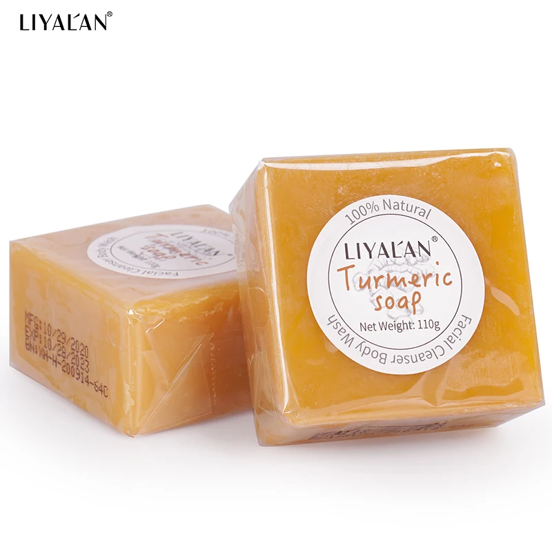 110g Turmeric Face Soap Acne Treatment Lighten Dark Spots Black Skin Whitening Moisturizing Handmade Bath Soap Body Care LIYALAN