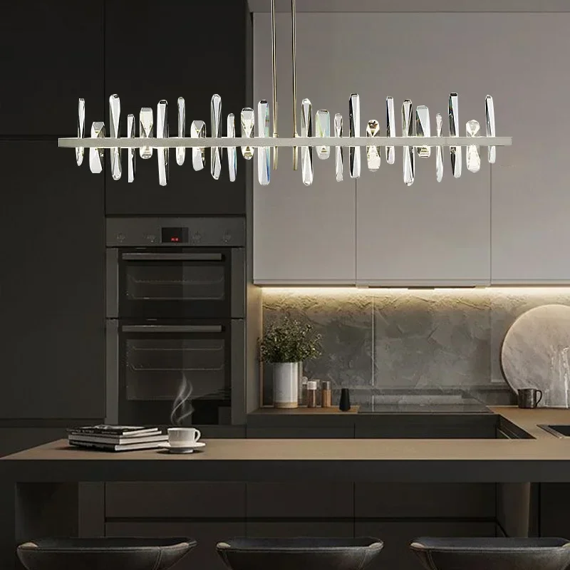 Italian Design Crystal Long Lamp Iron Gold Black Silver Lustre 3 Color Dimmable Ceiling Lighting Modern