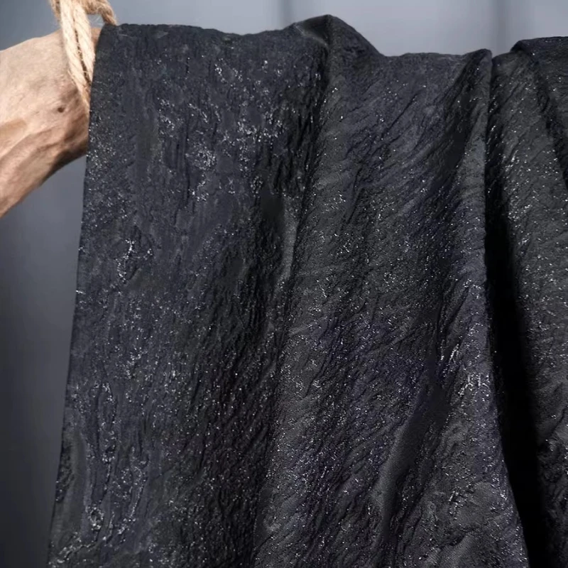 Black Blended Jacquard Curtains Fabric Handmade Sewing Home Shiny Yarn DIY Coat Bag Designer Textile Decoration Crafts Materials