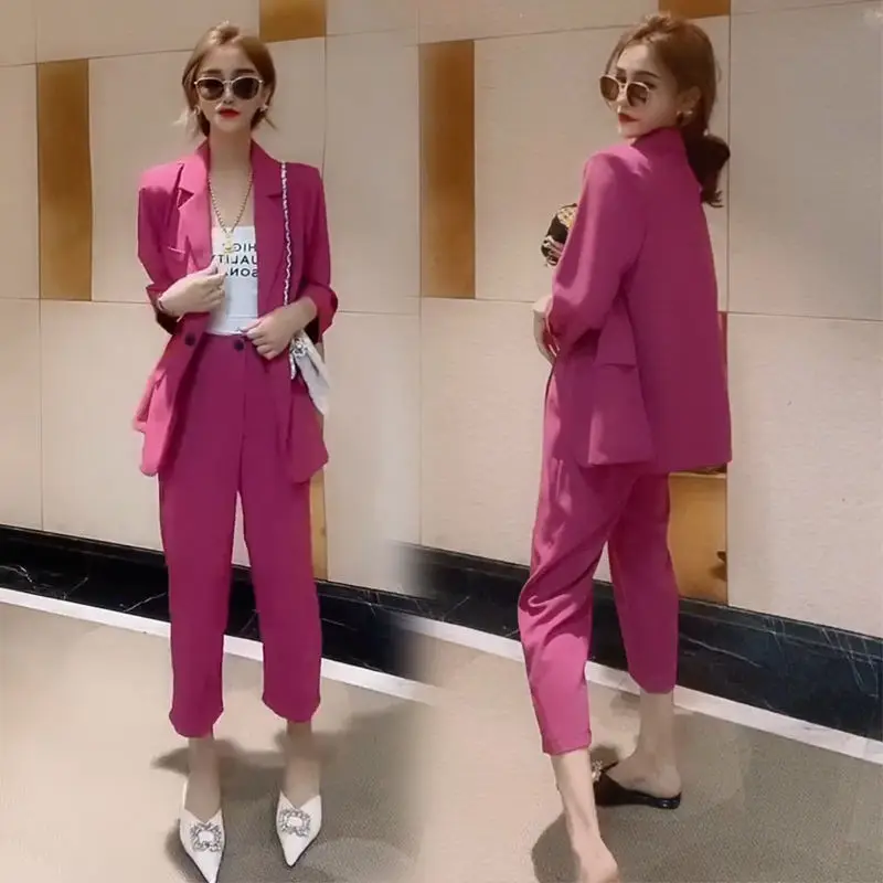 2022 Summer New Korean Fashion Elegant Women\'s Pants Suit Casual Balazer Jacket Trousers Two-piece Set Female Office Tracksuit