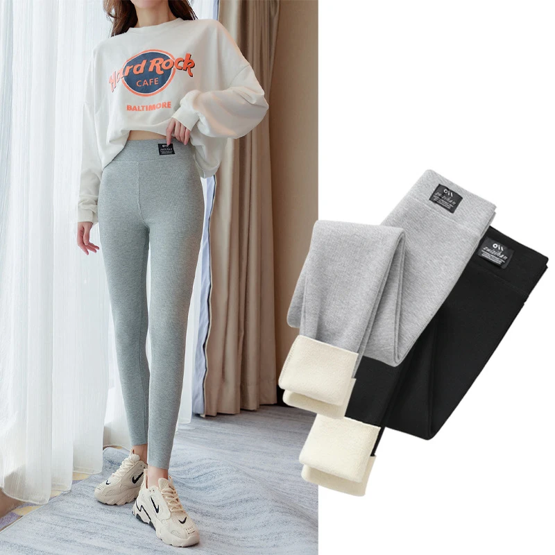 Leggings invernali da donna collant dimagranti in cotone velluto termico con pantalone in pile Leggings neri elasticizzati grigi spessi e caldi per le donne