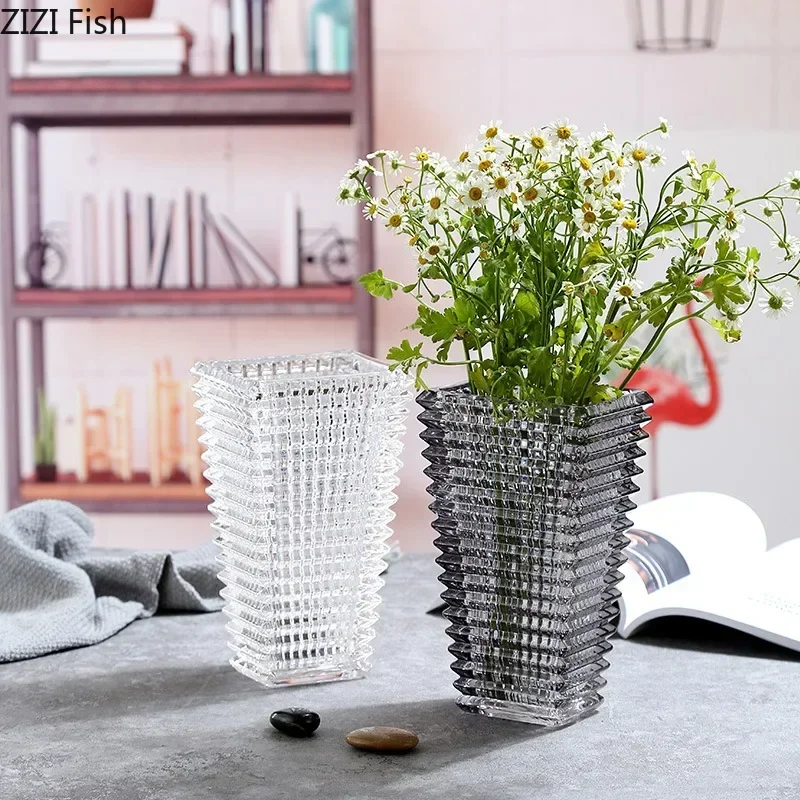 Transparent Crystal Vase Square Edges and Corners Glass Vases Hydroponics Glass Flowers Pots Flower Arrangement Desk Decoration