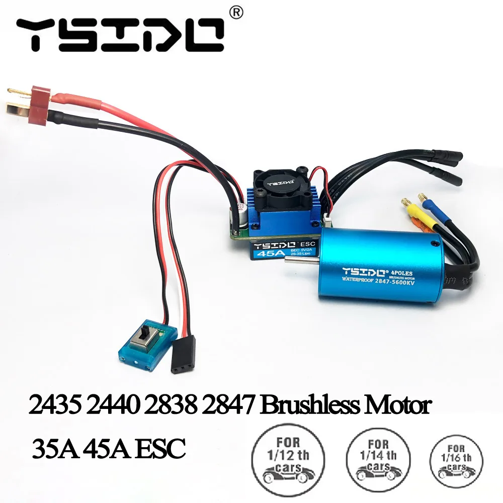 YSIDO 2435 2440 2838 2847 Brushless Motor 35A 45A ESC for Wltoys 124016 Remo Hobby XLH Timaya Redcat 1/12 1/14 1/16 RC Boat Car