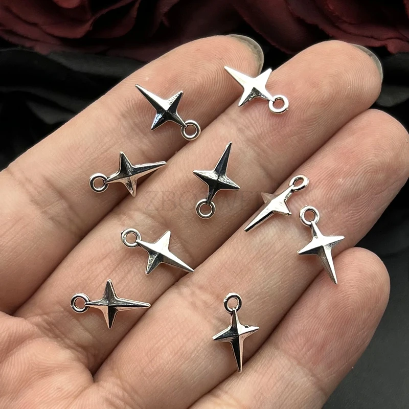 50pcs 14.5x9mm Charms Shining Stars Charms For Jewelry Making DIY Jewelry Findings Antique Silver Color Alloy Charms