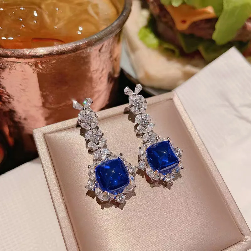 Charm Lab Sapphire Diamond Promise Jewelry set 925 sterling silver Wedding Earrings Rings Necklace for women Bridal Jewelry Gift