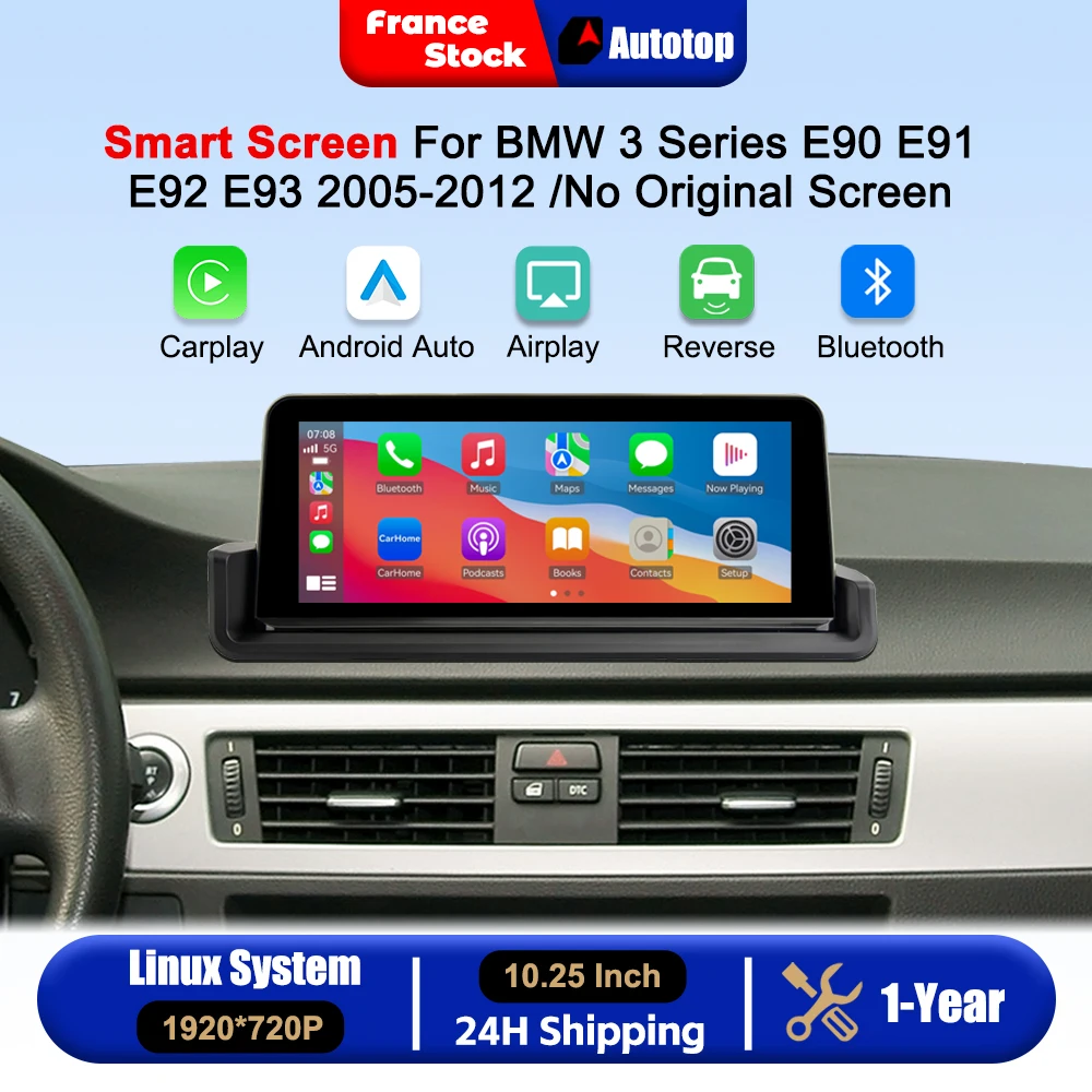 Wireless CarPlay Android Auto 10.25 Inch Car Radio For BMW 3 Series E90 E91 E92 E93 No Original Screen 2005-2012 Car Intelligent Systems Smart Touch Screen Wifi  Bluetooth GPS Navigation Navi Mirror Link AirPlay