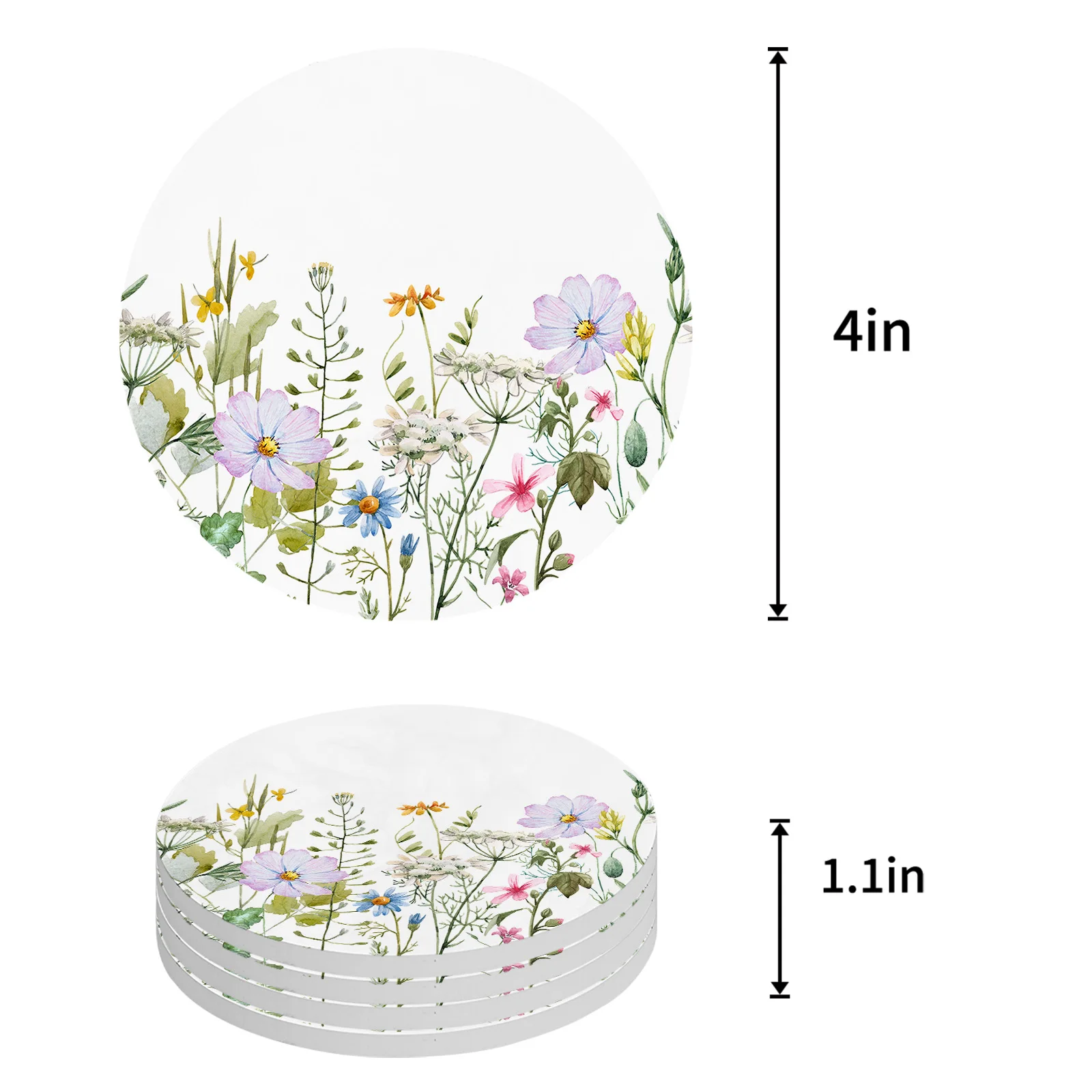 Spring Flower Vanilla Wildflower Ceramic Coaster Set Coffee Tea Cup Coasters Kitchen Accessories Round Placemat