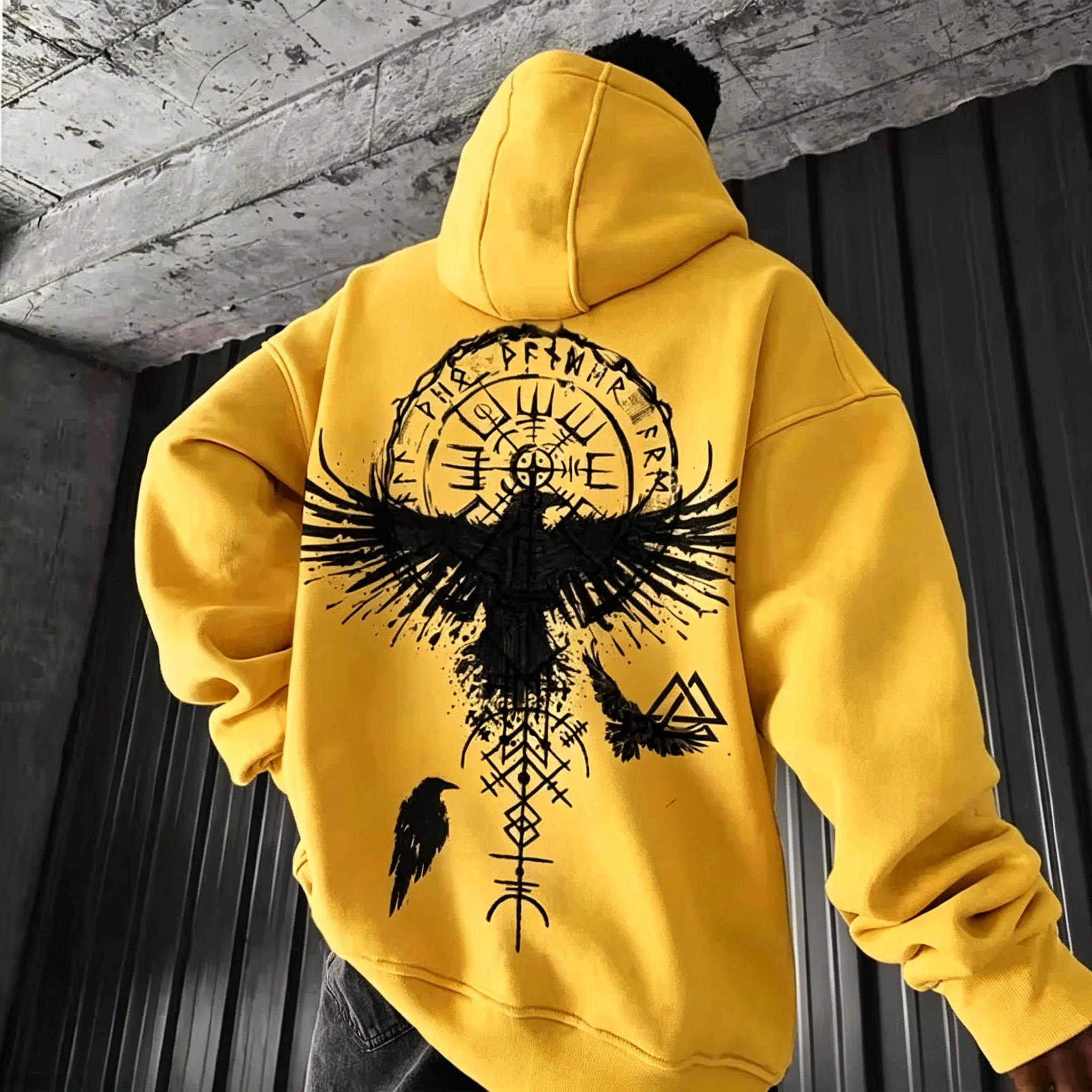 2026 Herren Y2K Viking-Totem-Adler-Print Hoodie Herbst Winter Lässiger Pullover Sweatshirt Lockerer Streetwear Alltags-Outdoor-Sport-Oberteil – Detail 18