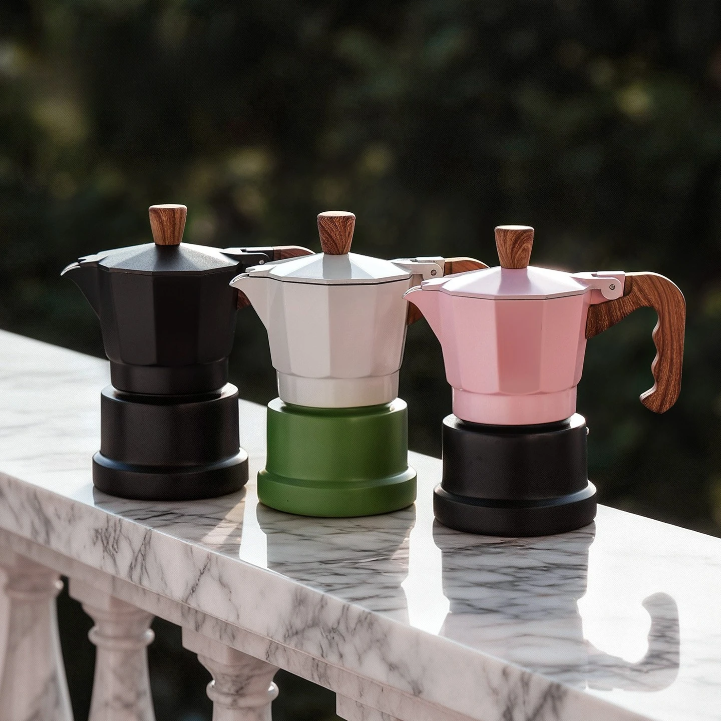 Three valve Mocha pot electric stove coffee pot household small hand cranked Italian coffee machine outdoor set