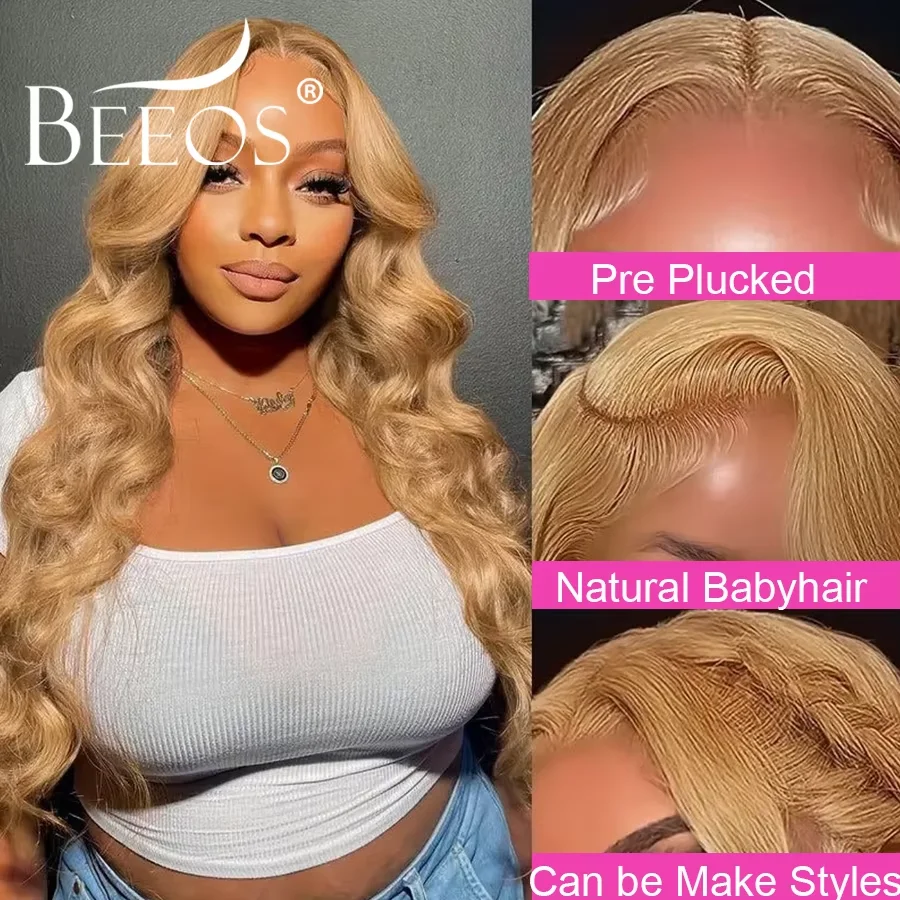 #27 Honey Blonde Wig 13x6 HD Transparent Lace Frontal Wigs Human Hair Body Wave Colored Wigs Melt Skins Bleached Knots For Women