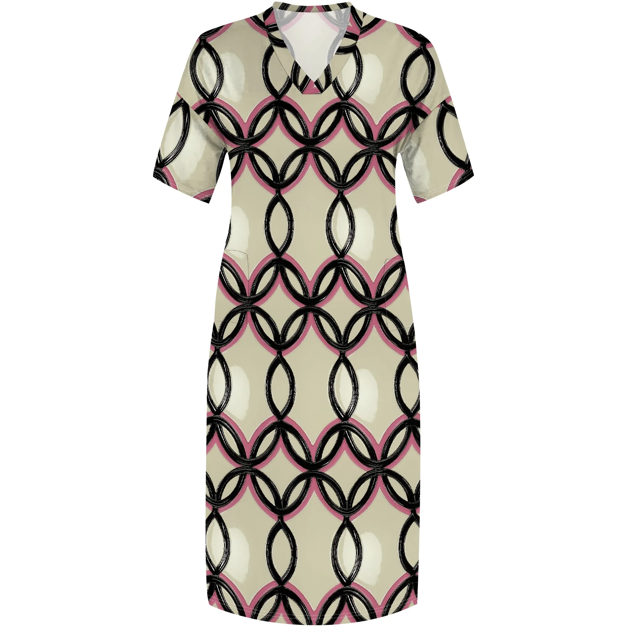 Plus Size Women's Geometric Circle Print V-Neck Maxi Dress 2025 Summer Casual Beach Party Dress XL-6XL