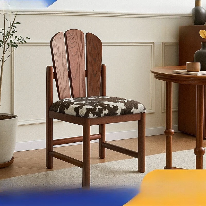 

Medieval solid wood dining chair designer retro backrest peacock suede home cafe leisure chair personalized dressing chair